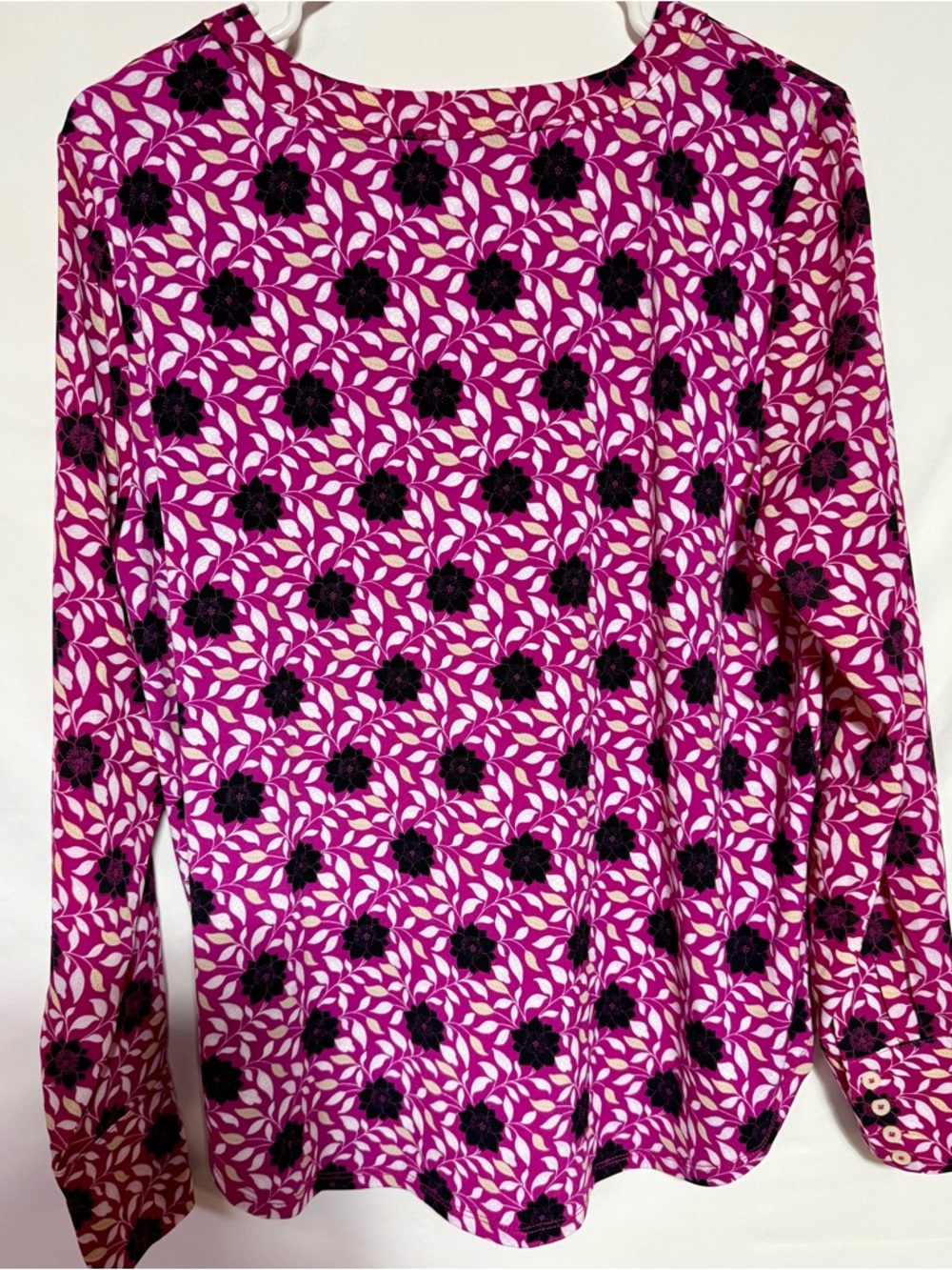 Ann Taylor Floral Mixed Media Pleated Front Top Size M Magenta Sunset - Picture 3 of 5